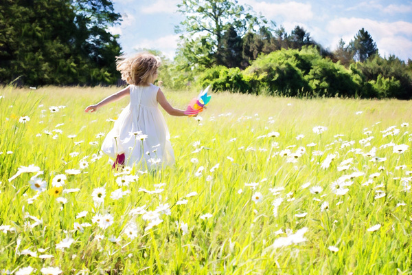 little girl, running, field, flowers, carefree, joy, joyful, wonder